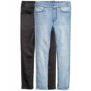 H&M girls 2 pack Denim Jeggings, black and blue, size 4-5Y